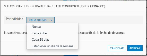 Frecuencias disponibles para la tarjeta del conductor.