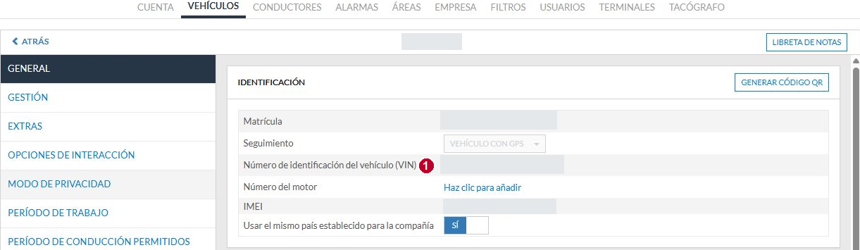 El número de identificación del vehículo se consulta en General.